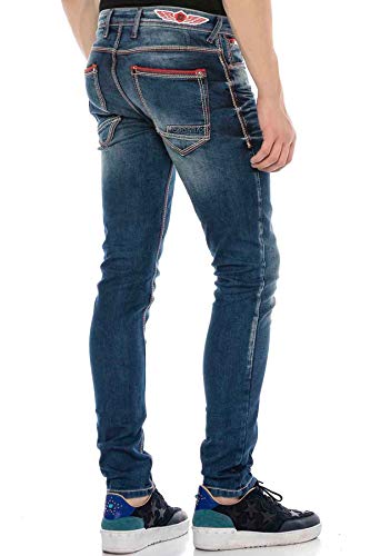 Cipo & Baxx Herren Jeans Hose Regular Slim Fit Denim Jeanshose Dicke Naht Blau W33 L34