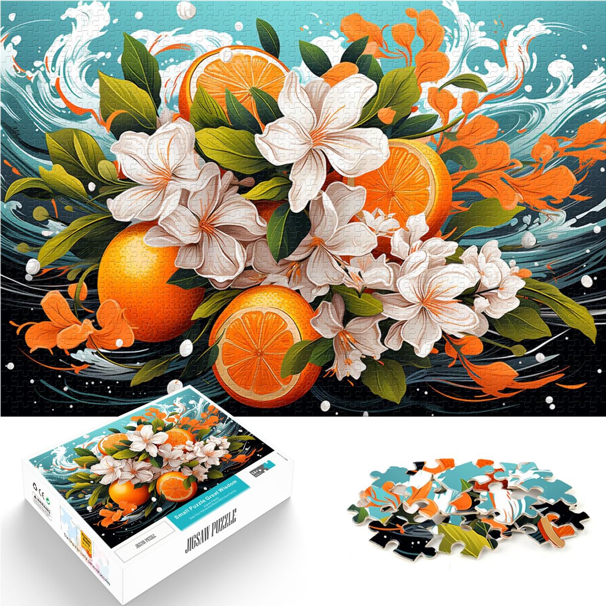 Spiel-Geschenk-Puzzle, Bunte orange Blumen, 1000-teiliges Puzzle für Erwachsene, jedes Teil ist einzigartig – anspruchsvolles, unterhaltsames Familienspiel, 1000 Teile (50 x 75 cm)