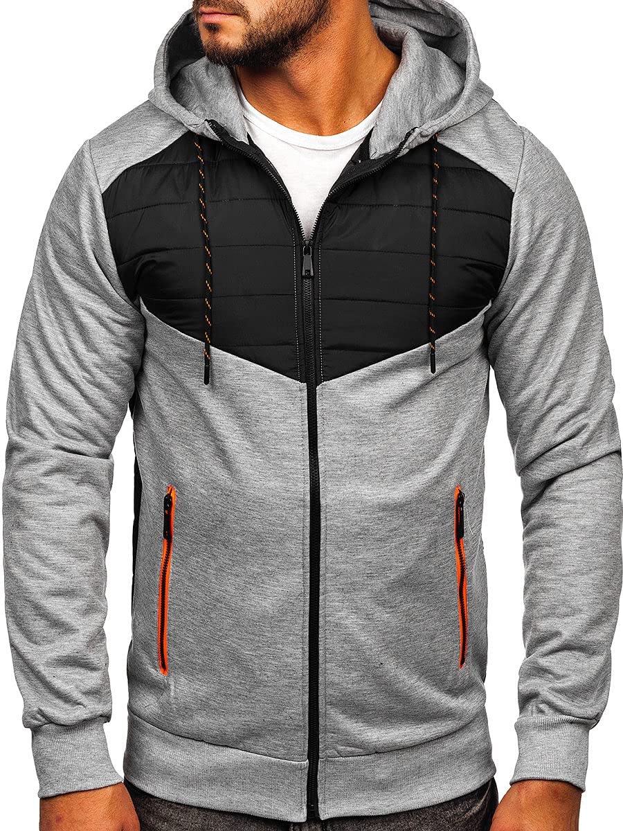 BOLF Herren Übergangsjacke Steppjacke Stehkragen Daunenjacke Reißverschluss Sportjacke Zip Wärme Freizeit Sport Basic Outdoor Casual Style KS2149 Grau L [4D4]