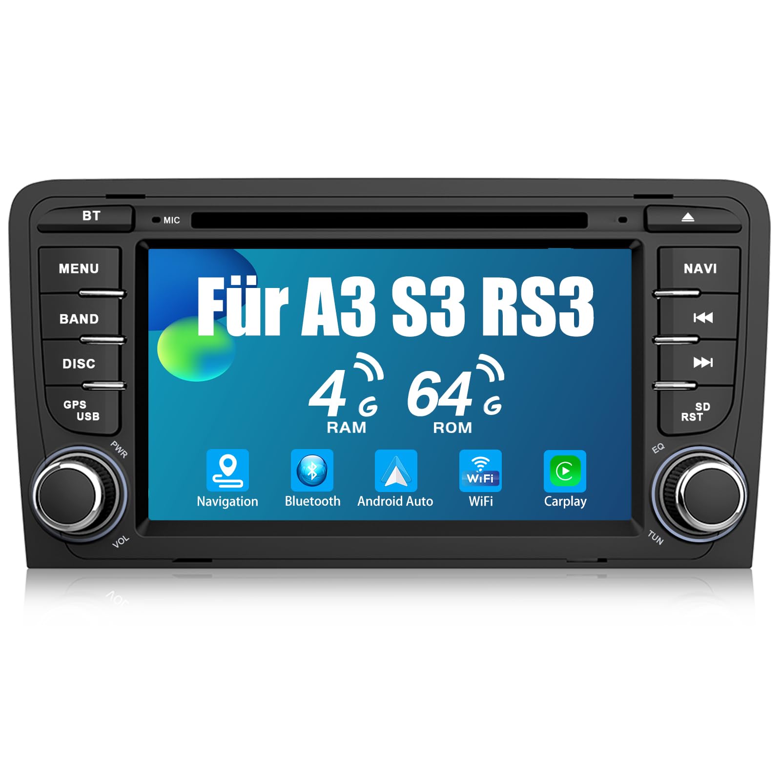 AWESAFE Autoradio für Audi A3 8P S3 RS3,[4GB+64GB] Android 13 Radio 2Din mit CD-Laufwerk CarPlay Android Auto WLAN Bluetooth