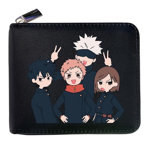 RYNDEX Jujut-su Kais-en Anime Wallet, Spaß Süß Kawaii Kartenetui mit Münzfach, Reise-Kulturbeutel für Ausweis Banknote Münze Foto(Color:Black 14)