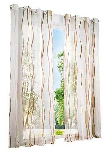 1 Stück Gardinen mit Wellen Muster Design Schals Voile Transparent Fenster Vorhang (BxH 140x225cm, Sand mit Ösen)