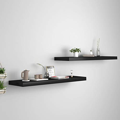 Sufrk Schwebende Wandregale 2 Stk. Schwarz 90x23,5x3,8 cm MDF Wand Regale Schwebendes Regal Shelves Regale FüR WäNde Regal Deko