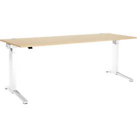 Schäfer Shop Genius Schreibtisch PLANOVA ERGOSTYLE, elektrisch höhenverstellbar, Rechteck, C-Fuß, B 2000 x T 800 x H 715-1182 mm, Ahorn/weiß