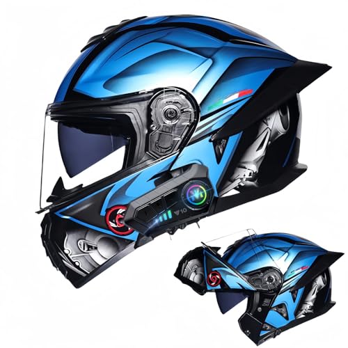 Bluetooth-Modularer Motorradhelm, ECE-Geprüfter Hochklappbarer Integralhelm, Straßenrad-Rennhelm, Mit Doppelvisier, Für Erwachsene, Männer, Frauen A,XL61-62CM