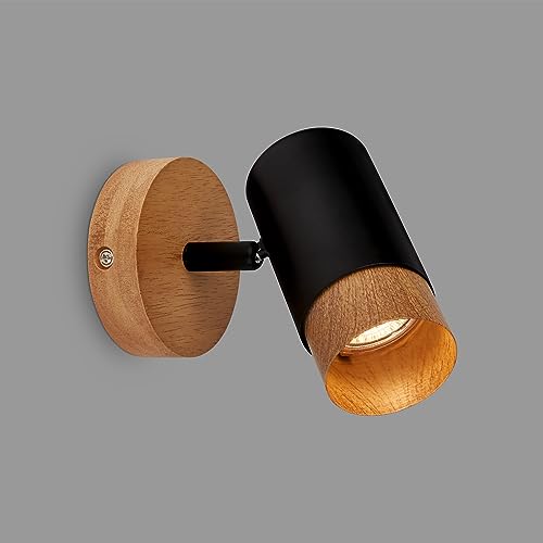 BRILONER – Leselampe, Wandleuchte Innen, Lampe, Lampenschirm Holz, Wandlampe Innen, Schwenkbar, Wohnzimmerlampe, Schwarz-Holz