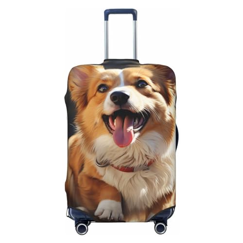 CSGJMYGS Reisegepäckabdeckung, elastisch, waschbar, modisch, kratzfest, niedlicher Corgi-Hundekoffer-Schutz, passend für 45,7 - 81,3 cm Gepäck, Schwarz , XL