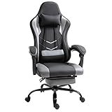 Vinsetto Ergonomischer Gaming Stuhl Bürostuhl Schreibtischstuhl, Drehstuhl Höhenverstellbar, Verstellbares Lendenkissen mit Fußstützen Schwarz 62x52x128 cm