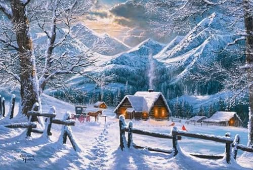 HfmQuisutron Jigsaw Puzzle 1000 Teile Schnee Szene Hütte Poster Holz Buntes Geschicklichkeitsspiel Für Die Ganze Familie Erwachsene Vf186Za