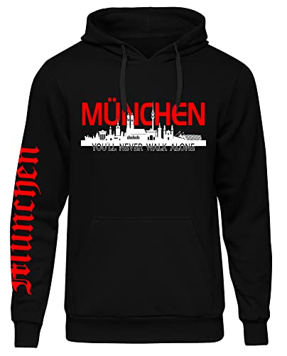 UGLYSHIRT München über Alles Kapuzenpullover Herren Kapuzenpullover | Fussball Skyline Pullover Sport Ultras Hoodie | Schwarz (L)