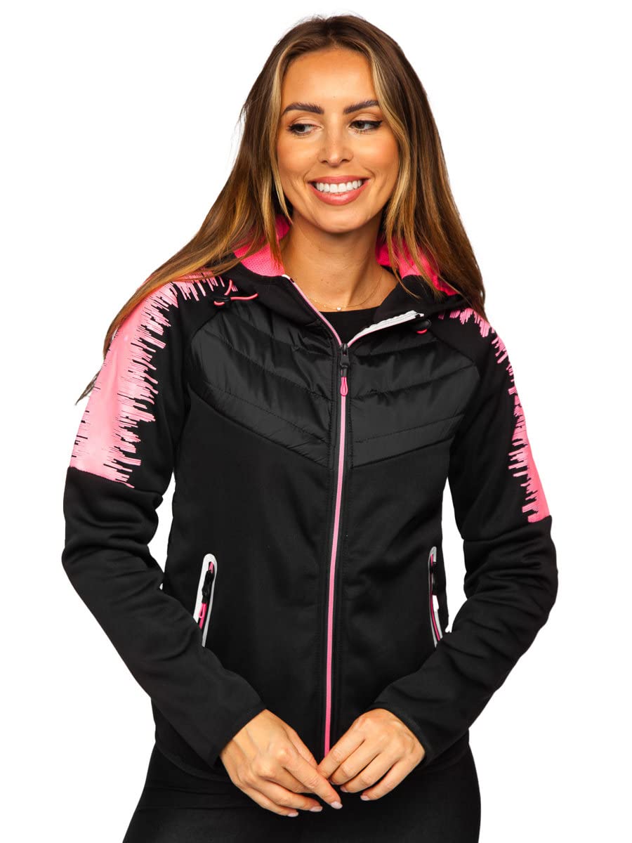 BOLF Damen Übergangsjacke Steppjacke mit Kapuze Daunenjacke Reißverschluss Sportjacke Zip Wärme Freizeit Outdoor Basic Casual Style J.STYLE KSW4007 Schwarz M [D4D]