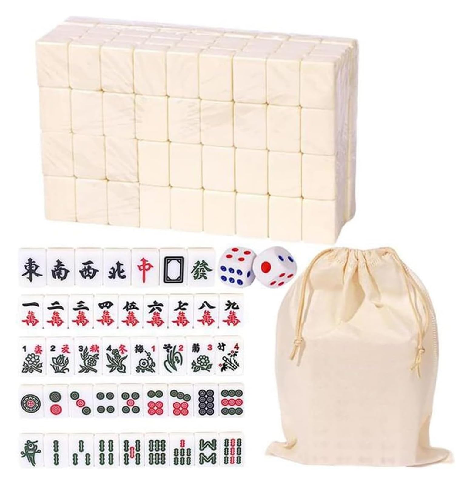 BFVAKBKYT Chinesisch Majong Set, Mini Mahjong, 144 Teile/Satz, Traditionelles Chinesisches Mahjong-Brettspiel, Familienspielzeug, Exquisit Geschnitzte Zahlen und chinesische Schriftzeichen(White)