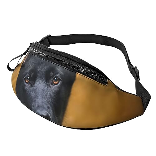 HSJFS Modische Hüfttasche mit Totenkopf-Rosen-Aufdruck, verstellbarer Gürtel, lässige Brusttasche, Schwarzer Schäferhund, Einheitsgröße