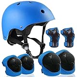 LOVMEAD 8 in 1 Schoner Set Kinder mit Helm für 3-8 Jahre, Einstellbar Protektoren Set Inliner Kinder mit Knieschoner Handgelenkschoner Ellenbogenschoner für Skate Skateboard Roller Radfahren (Blau)