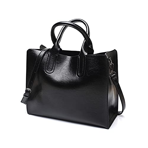 ohodhmnu Damen Tragetasche, Frauen PU Leder Taschen Handtasche Casual Weibliche Tasche Damen Schultertasche Große Kapazität, Schwarz , Small