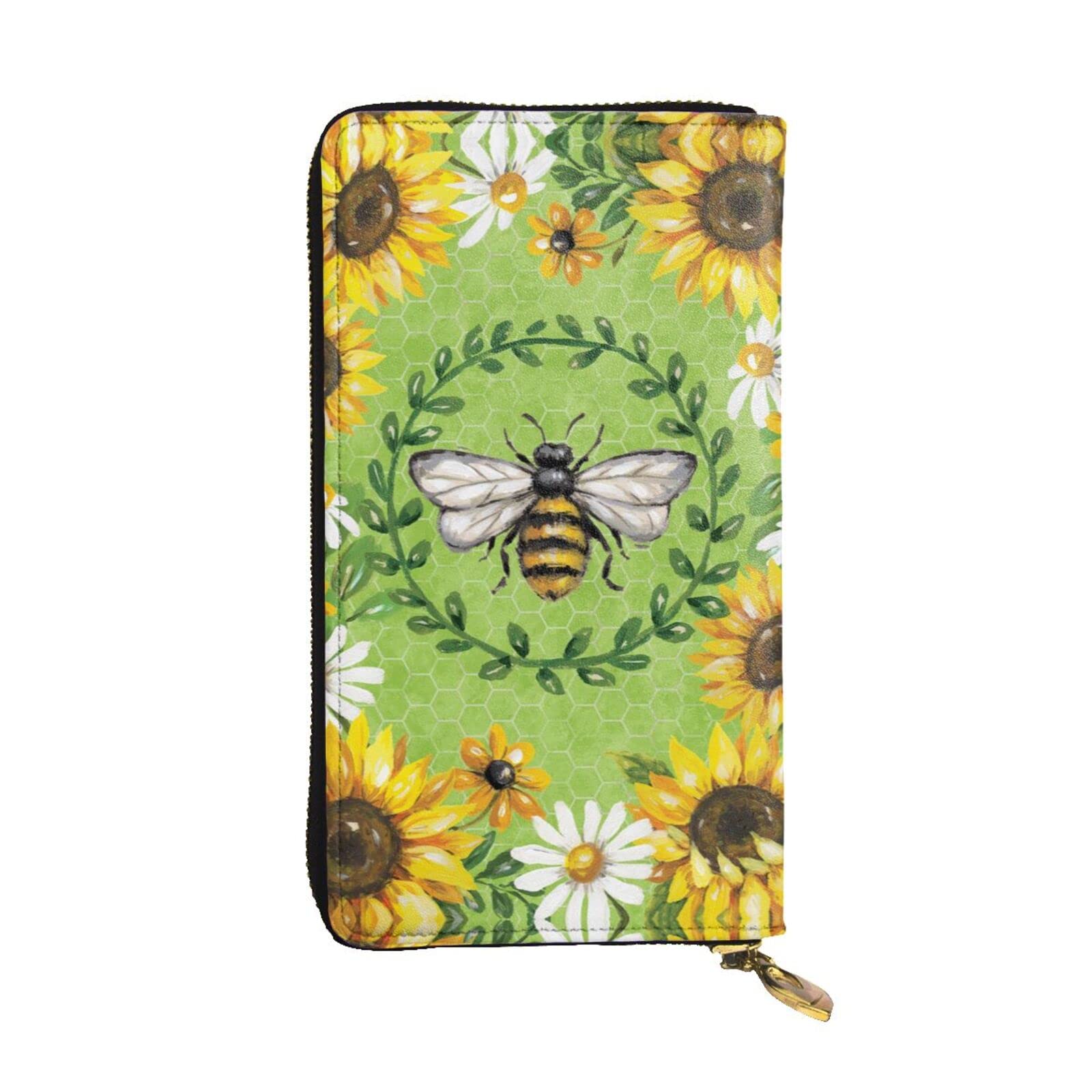 DMORJ Bee & Sunflowers Lange Clutch aus Leder, 19 x 10 cm, bequem, leicht, wasserdicht, langlebig, schönes Geschenk, Schwarz, Einheitsgröße, Schwarz , Einheitsgröße