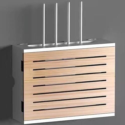 Stanzfreies wandmontiertes Router-Rack, WLAN-Router-Box, Router-Versteck-Aufbewahrungsbox, 2 Ebenen, verstellbare WLAN-Aufbewahrungsbox, Steckdosenleisten-Box, stanzfreier Organizer, Kabel-Versteckbox