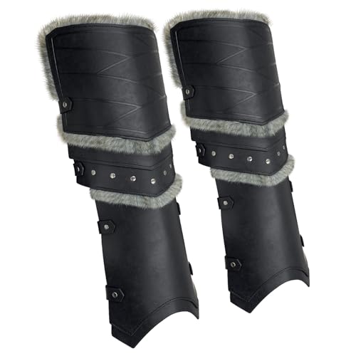 MDFCZXP Steampunk Half Chaps Gamasche Nubukleder Schnalle Riemen Mittelalter LARP Stiefel Schuhüberzug,Schwarz,48cm