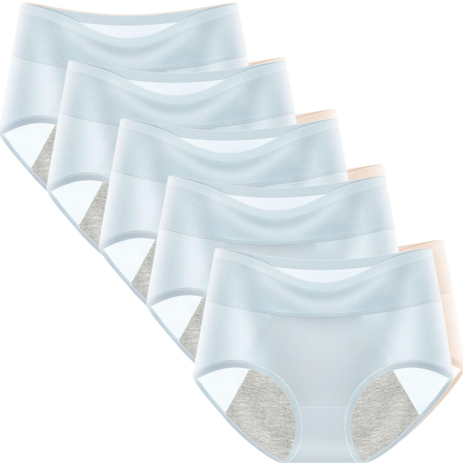 5pcs MenstruationsunterwäSche, Sommer Eisseide PeriodenunterschwäSche MäDchen, Atmungsaktives Mesh Inkontinenzhose, Die Mitte Femtis Perioden UnterwäSche