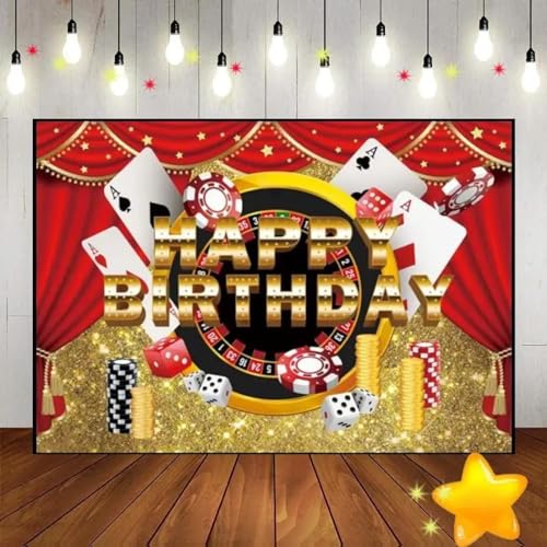 Casino Alles Gute zum Geburtstag Party Poker Würfel Roter Vorhang Kuste Hintergrund Baby Party Dekoration Foto Banner Fotografie 210X150cm