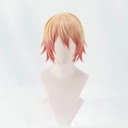 WCCNKK Wig Anime Cosplay Perücke for Project Sekai Colorful Stage TENMA TSUKASA Cosplay Perücke Kurzes Haar Mit Gelb-Orangefarbenem Farbverlauf Rollenspiel Perücke, Mit Perückenkappe