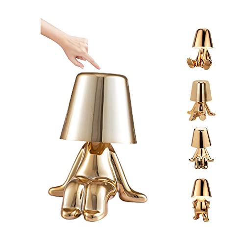 Nachttischlampe Touch Dimmbar, Thinker Lamp Collectiont Tischlampe Kabellos Akku mit 3 Helligkeitsmodi, Gold Man Dekorative Schreibtischlampe Kreatives Nachtlicht für Wohnzimmer, Schlafzimmer, Büro (