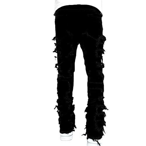 Lambo Zerrissene Jeans für Herren - Zerrissene gestapelte Biker-Jeans,Herren-Stacked-Slim-Fit-Jeans für Tanzpartys, Karnevalsveranstaltungen