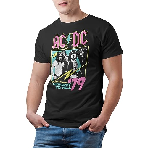 ACDC Hard Rock Band Highway to Hell '79 Neon Logo Erwachsene Kurzarm T-Shirt Graphic Tee, schwarz, Groß