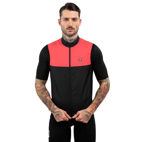 SIROKO V1 Richmond Windjacke für Radsport, Schwarz, schwarz/Feuerrot, Large