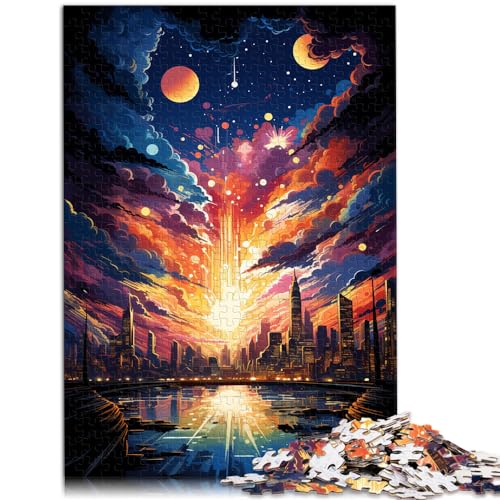 Puzzle Bunte Psychedelie der Lichter der Stadt für Erwachsene, 1000-teiliges Puzzle, Holzpuzzle, entspannendes geistiges Lernspielzeug, 1000 Teile (50 x 75 cm)