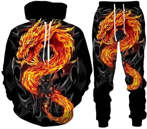 RIAAJ 3D Schädel Hoodie Männer Trainingsanzug Jogging Set Männer Sportanzug Männer Sweatshirt Hosen (A3,4XL)