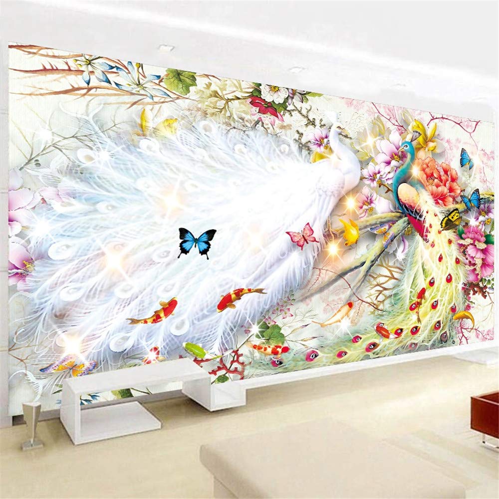 Nicole Knupfer 5D Diamant Malerei, DIY Diamond Painting Pfau Kristall Strass Stickerei Bilder für Home Wand-Decor (120x50cm)