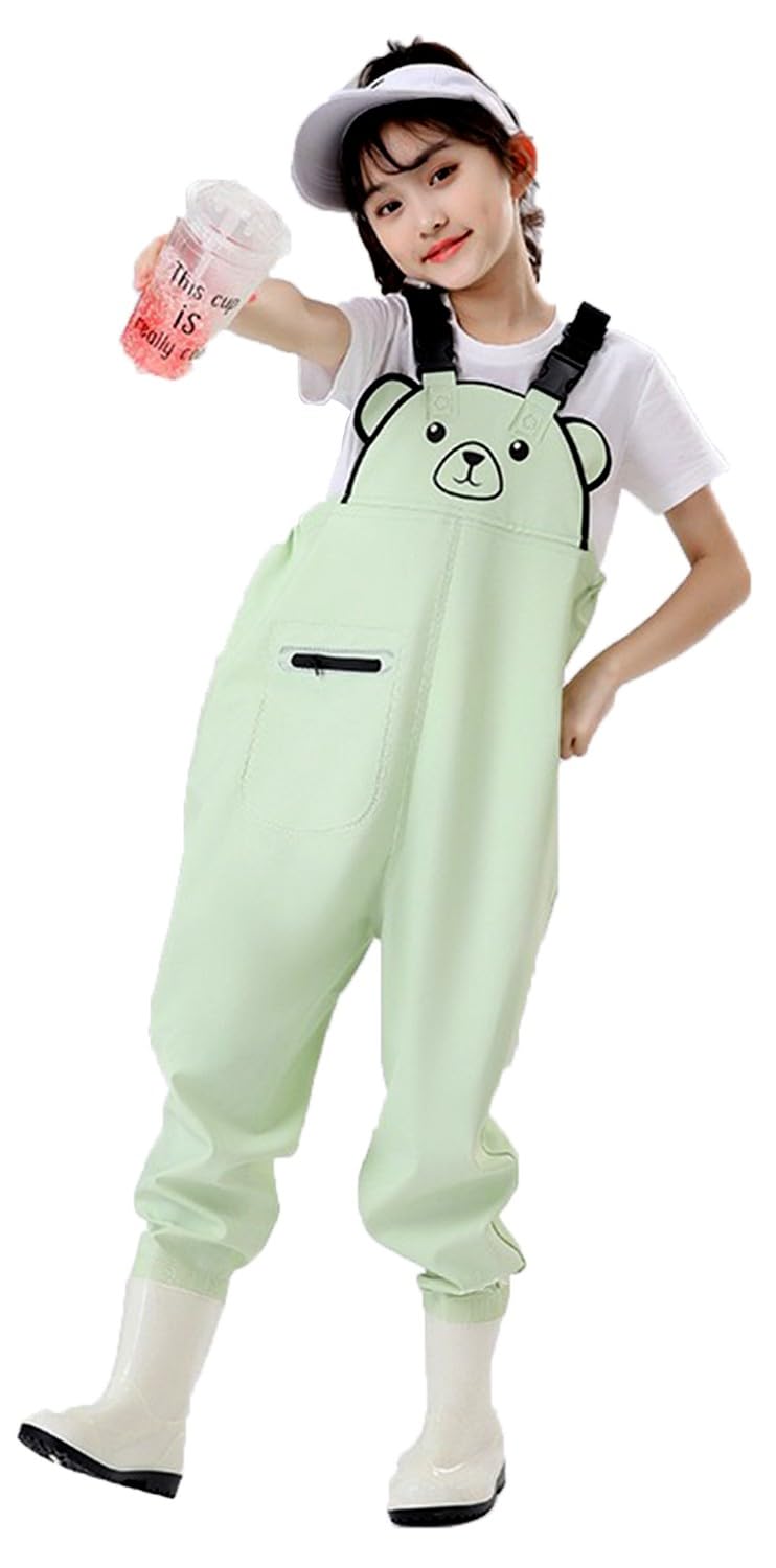 Outdoor Angeln Jagd Kinder Wader Hosen Wathose Kinder Wasserdicht Mit Stiefel Atmungsaktive PVC-Wathose Mit Stiefeln Im Elastischen Taillendesign Für Teenager Von 2 Bis 15 Jahren M,34