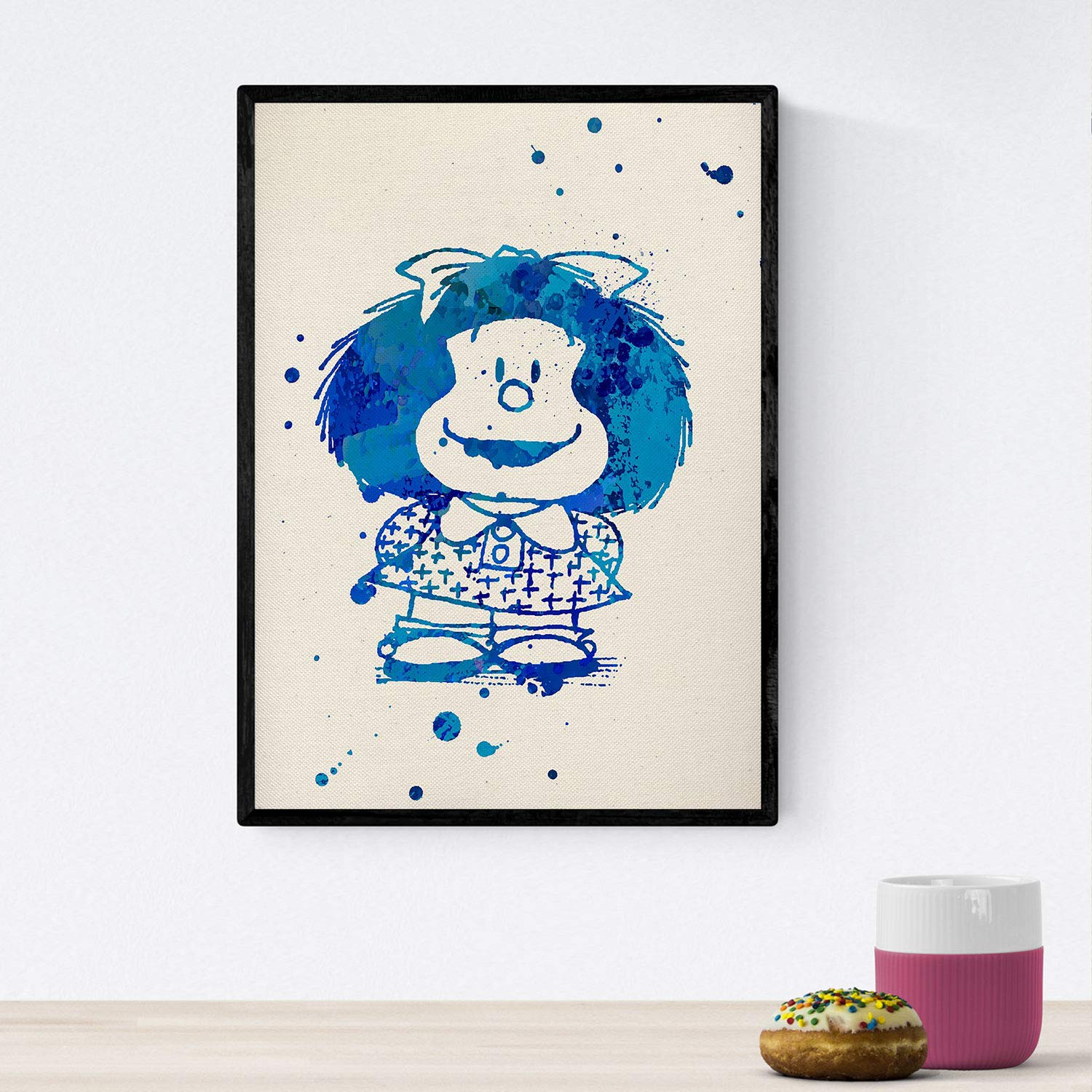 Nacnic Aquarell Poster von Blau Mafalda. Poster im Aquarell-Stil mit Bildern von Quino's Comicstrip. A4 ohne Rahmen.