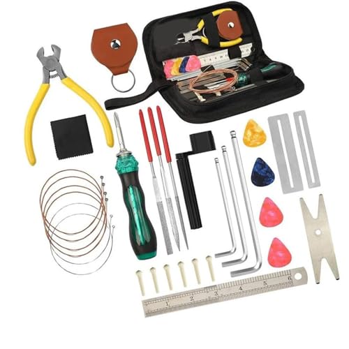 Werkzeuge für den Gitarrenbau 28Pcs Gitarre Reparatur Ätherisches Werkzeug Kit Schraubenschlüssel Lineal Pick String Elektrische Akustische Gitarre Reparatur Wartung Werkzeug