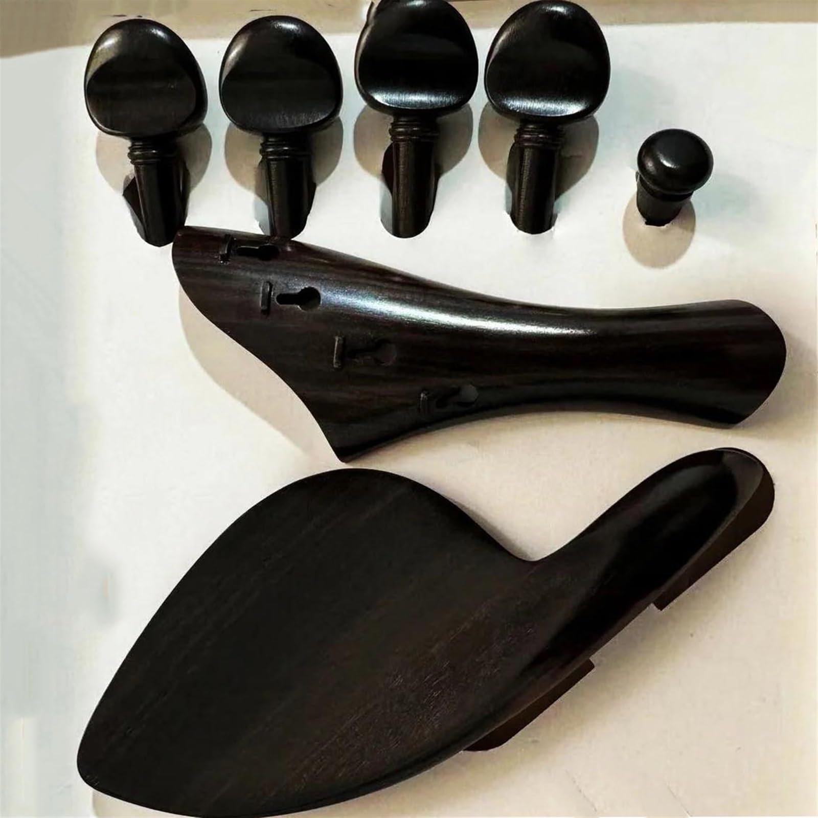 Zubehör Kit für Violine Violine Teile Saitenhalter Kinnhalter Pegs Endpin Geige Zubehör Massivholz Violine Armaturen 4/4(Ebony wood 1)