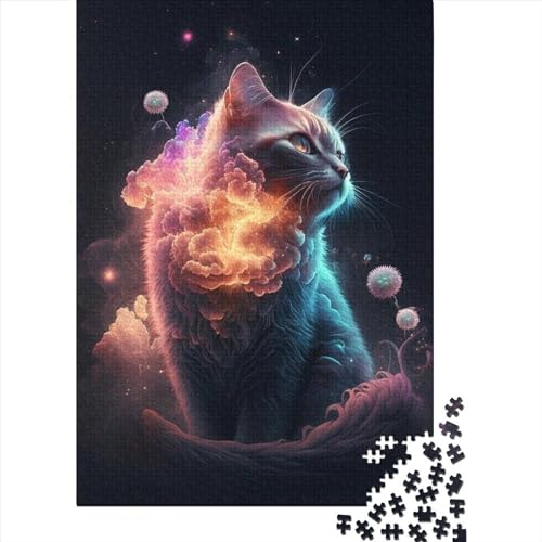 Art Bunte Katzen-Holzpuzzle für Erwachsene und Teenager. 1000-teiliges Puzzle für Erwachsene Teenager ganze Familie und die (Größe 29,53 x 19,69 Zoll)