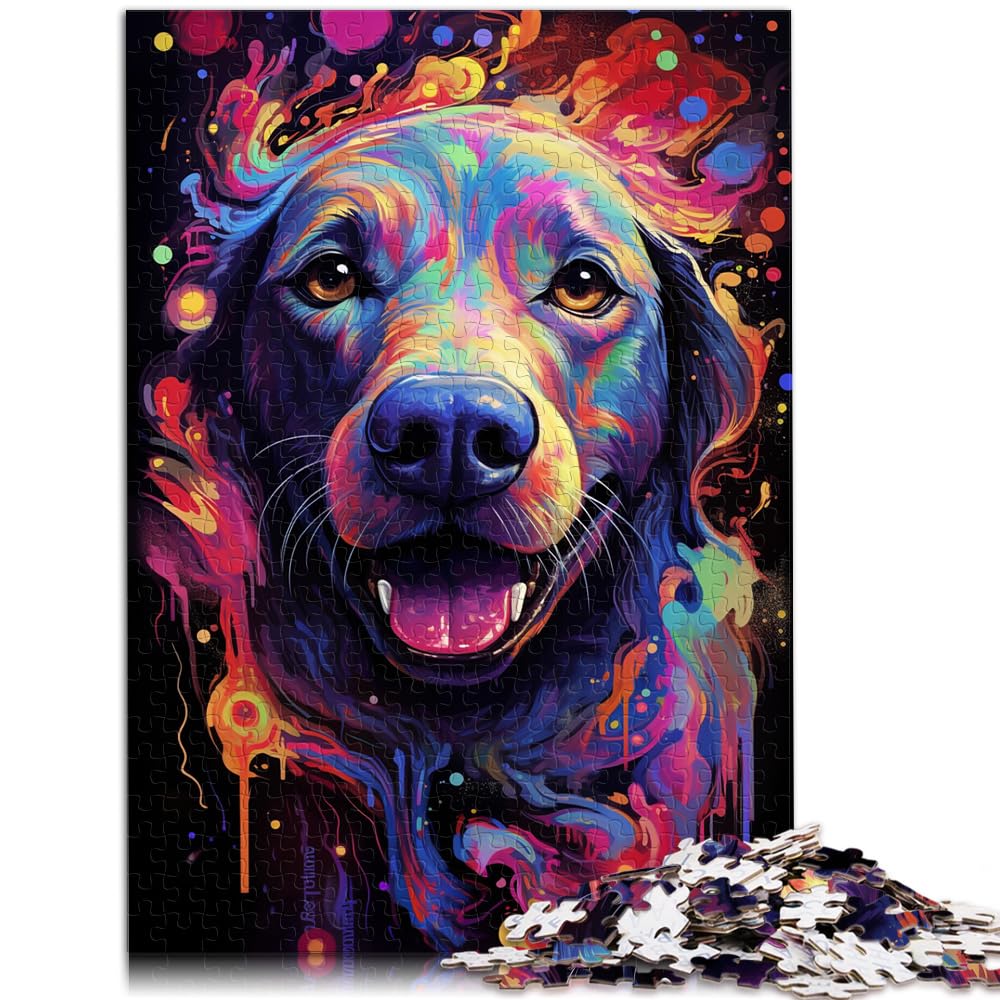 Puzzle für die Zukunft, farbenfroher Psychedelischer Hund, 1000-teiliges Puzzle für Erwachsene, Holzpuzzle als Geschenk für die ganze Familie, 1000 Teile (50 x 75 cm)