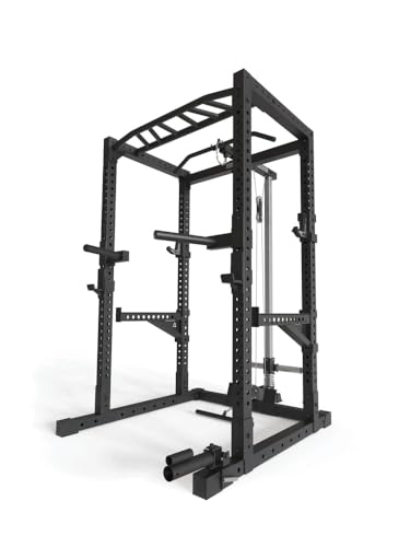 Atletica R7-Cage Power Rack | Power Rack mit Latzug- und Ruderstation, Multi-Grip Pull-Up Bar, Dip-Barren, Spotter Arme, 4 J-Hooks und Landmine Größe 220 cm