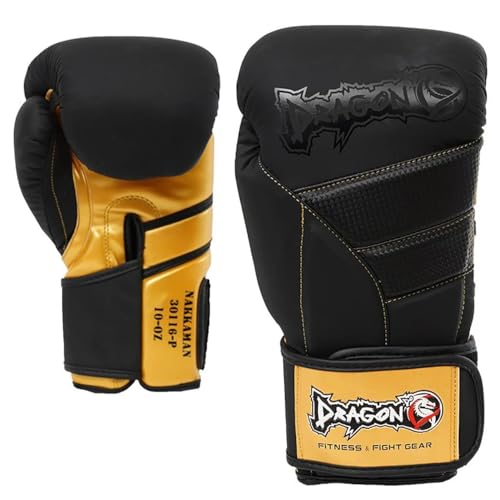 DRAGON DO 30116 Nakkama boxhandschuhe männer herren handschuhe kickboxen muay thai boxsack boxing gloves kampf handschuhe combat gloves boxing training Schwarz Adult 8 10 12 14 16oz kampfsport (12 Oz)