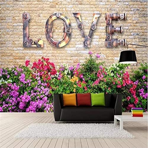 XLMING Bunte Blumen Und Zahnräder Liebe Wandbilder 3D Tapeten Home Esszimmer Sofa Schlafzimmer Wohnzimmer TV Hintergrund-150cm×105cm