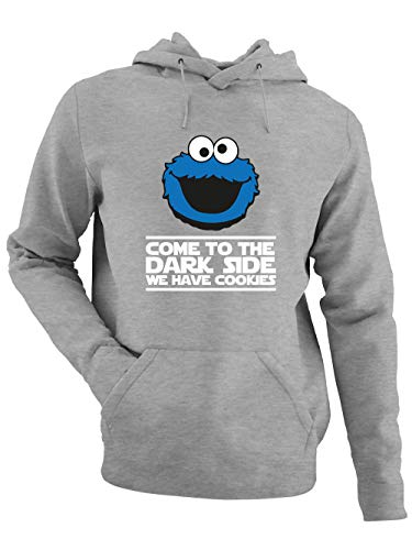 clothinx Come to The Dark Side - We Have Cookies - Lustiges Keks-Monster Motiv Herren Kapuzen-Pullover Grau Gr. M