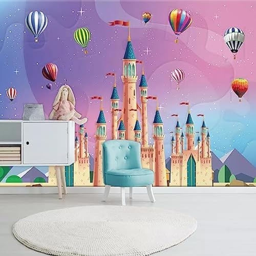 Cartoon Schloss Heißluftballon 3D Tapeten Wanddekoration Fototapete Sofas Wohnzimmer Wandbild Schlafzimmer-250cm×170cm