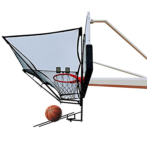 Basketball-Rückprallnetz-Rückgabesystem, faltbar, schwarzer Rebounder-Aufsatz aus Eisen zum Üben von Schüssen, 180 ° drehbar, für Kinder, Jugendliche und Erwachsene, mit Aufbewahrungstasche