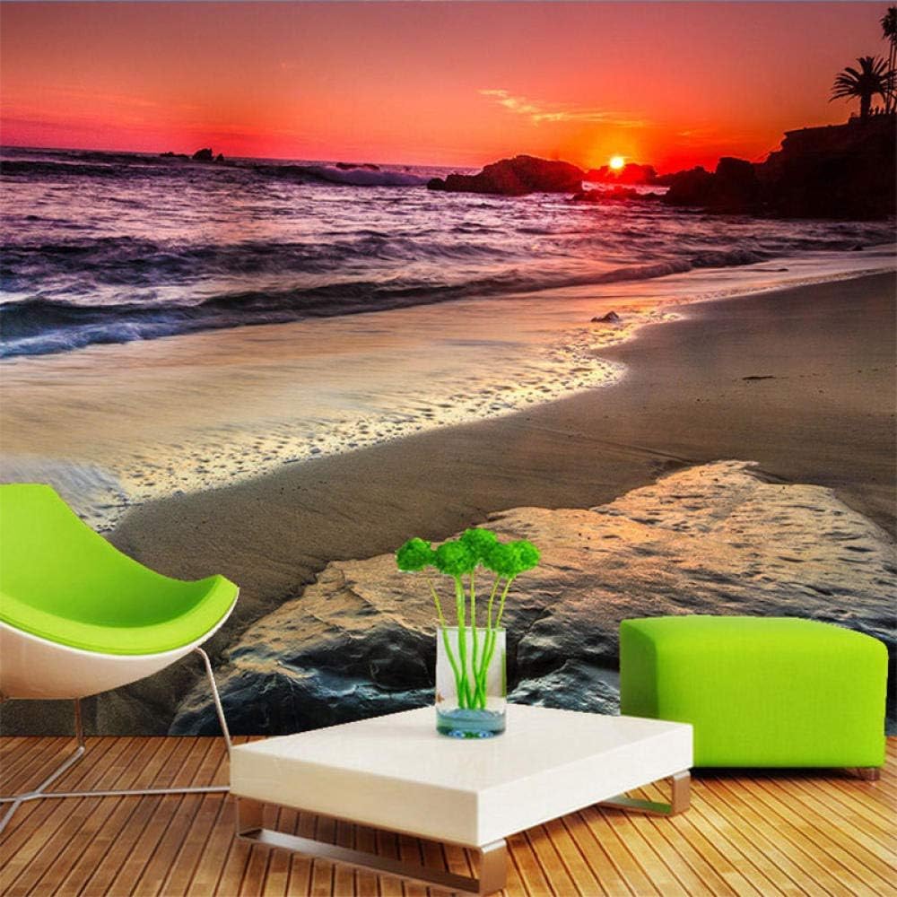 Schönes Romantisches Meer Sonnenuntergang Strand 3D Tapete Poster Restaurant Schlafzimmer Wohnzimmer Sofa TV Dekorative Wand-250cm×170cm