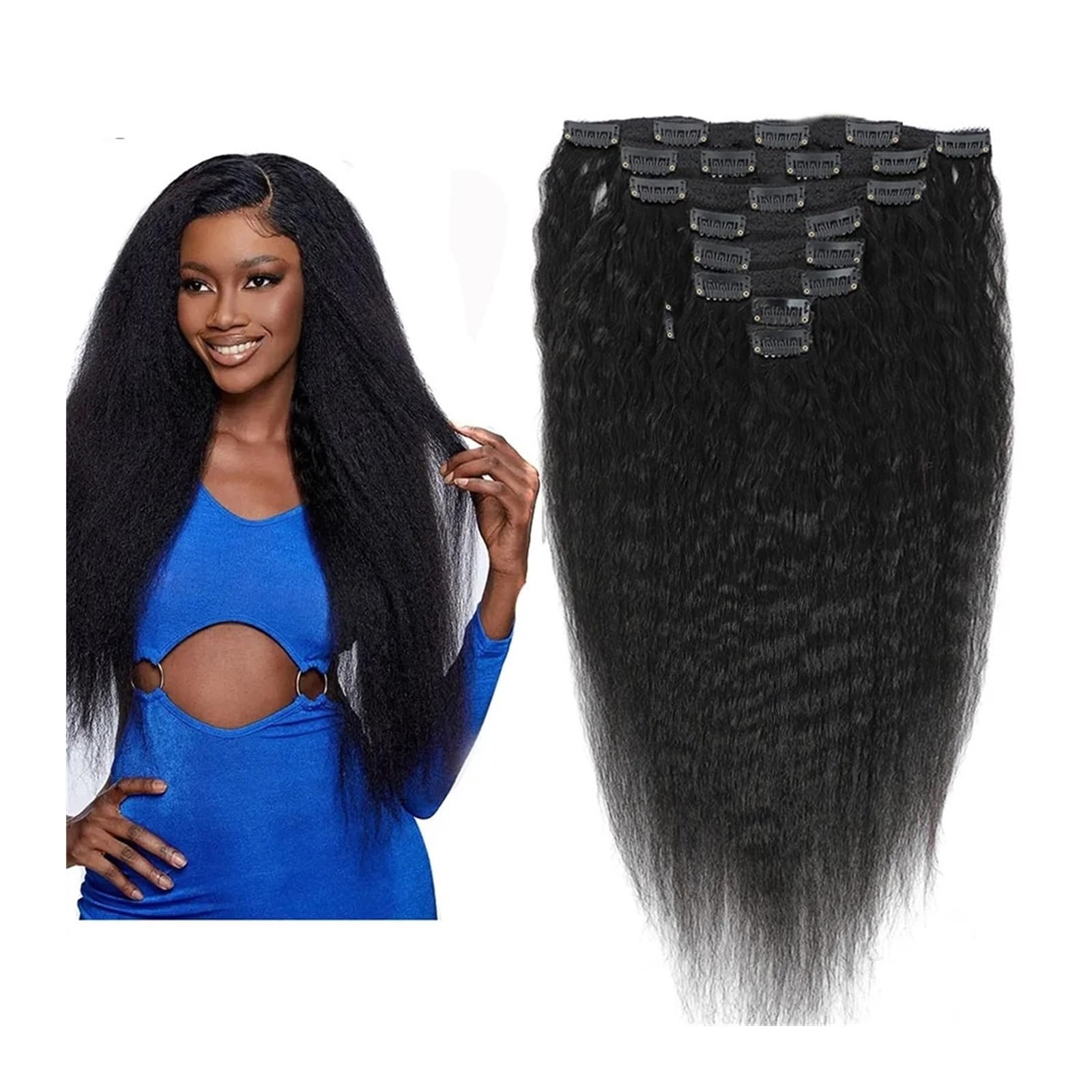 Clip-in-Haarverlängerungen Verworrene, gerade Clip-in-Haarverlängerungen, 20,3–66 cm dick, brasilianisches 100% Remy-Haar, Naturschwarz, 8 Stück mit 20 Clips, 120 g/160 g pro Set, passend for den gan