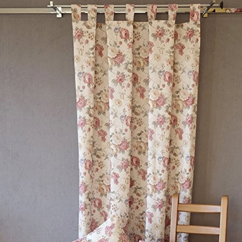 heimtexland ® LANDHAUS Rosen Schlaufenschal in 245x140 cm aus hochwertigem Jacquard in creme rosé mit Blumen Druck Rose - Gardine Vorhang Dekoschal Country Chic Typ442