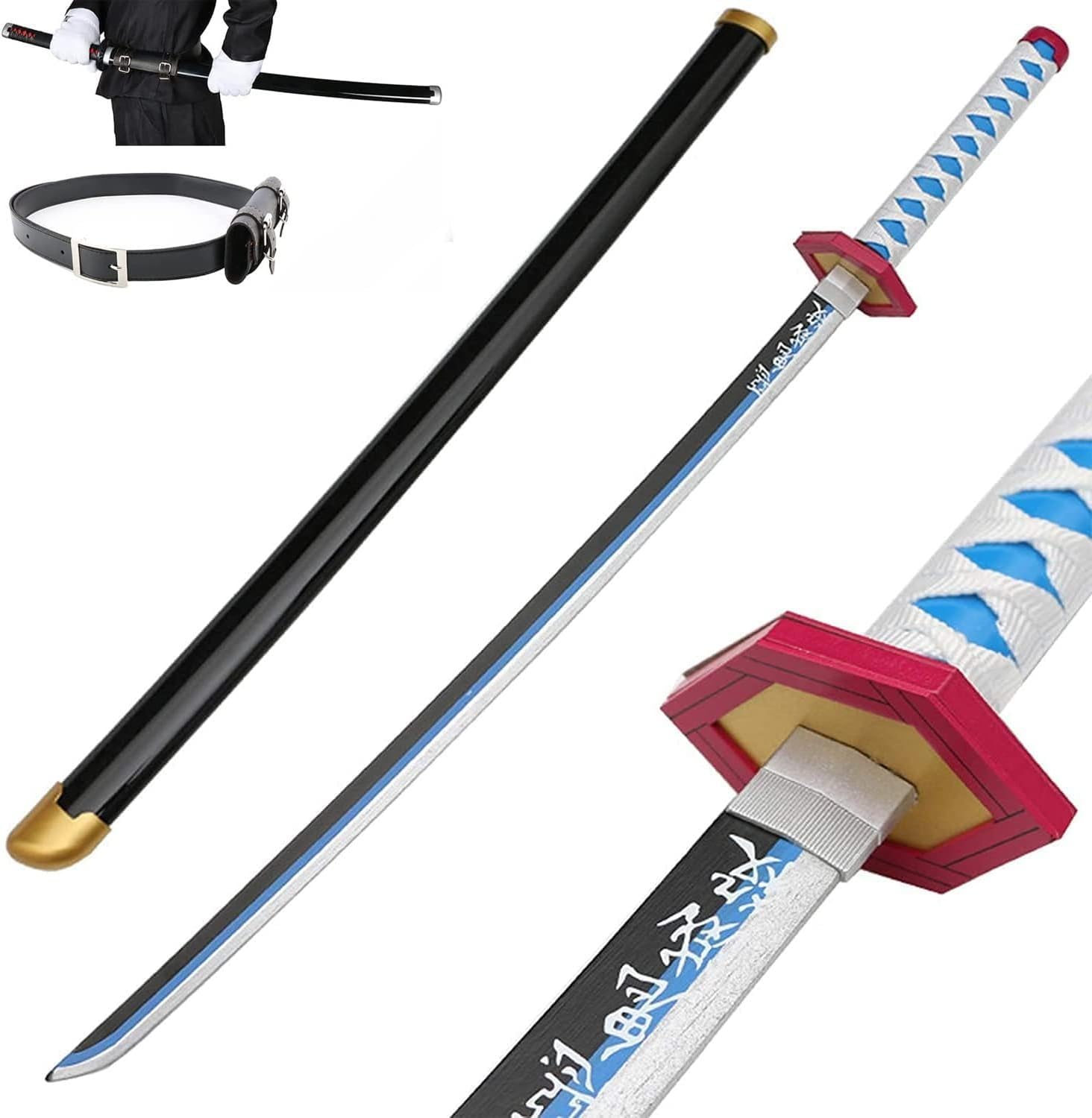 MAUXpIAO Dämonentöter-Schwert, Cosplay, Katanas, Klinge, Requisite für Kamado Tanjirou, Samurai, Anime, Ninja-Schwert, dekoratives Spielzeug für Fans, Anime-Liebhaber, dekoratives Waffenspielzeug, Hol