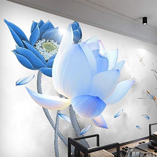 XLMING Abstrakter Blauer Lotus Und Libelle Küche Esszimmer Arbeitszimmer Wohnzimmer TV Hintergrund Wand 3D Tapete-250cm×170cm