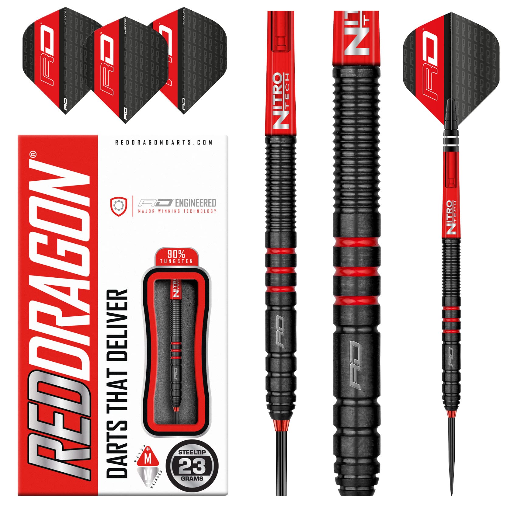 RED DRAGON Milano RS 23g Tungsten Darts Set mit Flights und Schäfte